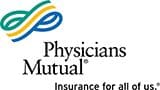 Physicians Mutual logo with a green and yellow abstract symbol above the company name, and the tagline Insurance for all of us.
